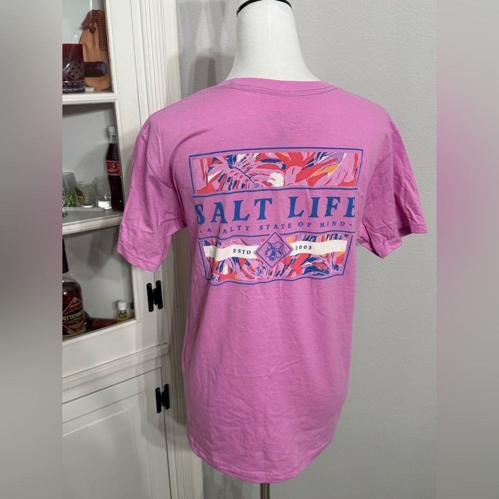 Salt Life Vibrant Pink / purple Tee with Blue Logo - Picture 4 of 5